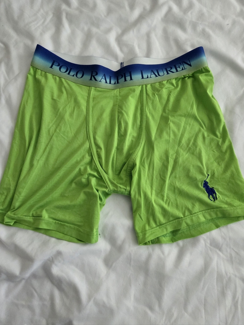 Polo by Ralph Lauren Neon Green Boxer Briefs with Blue Waistband Size Medium
